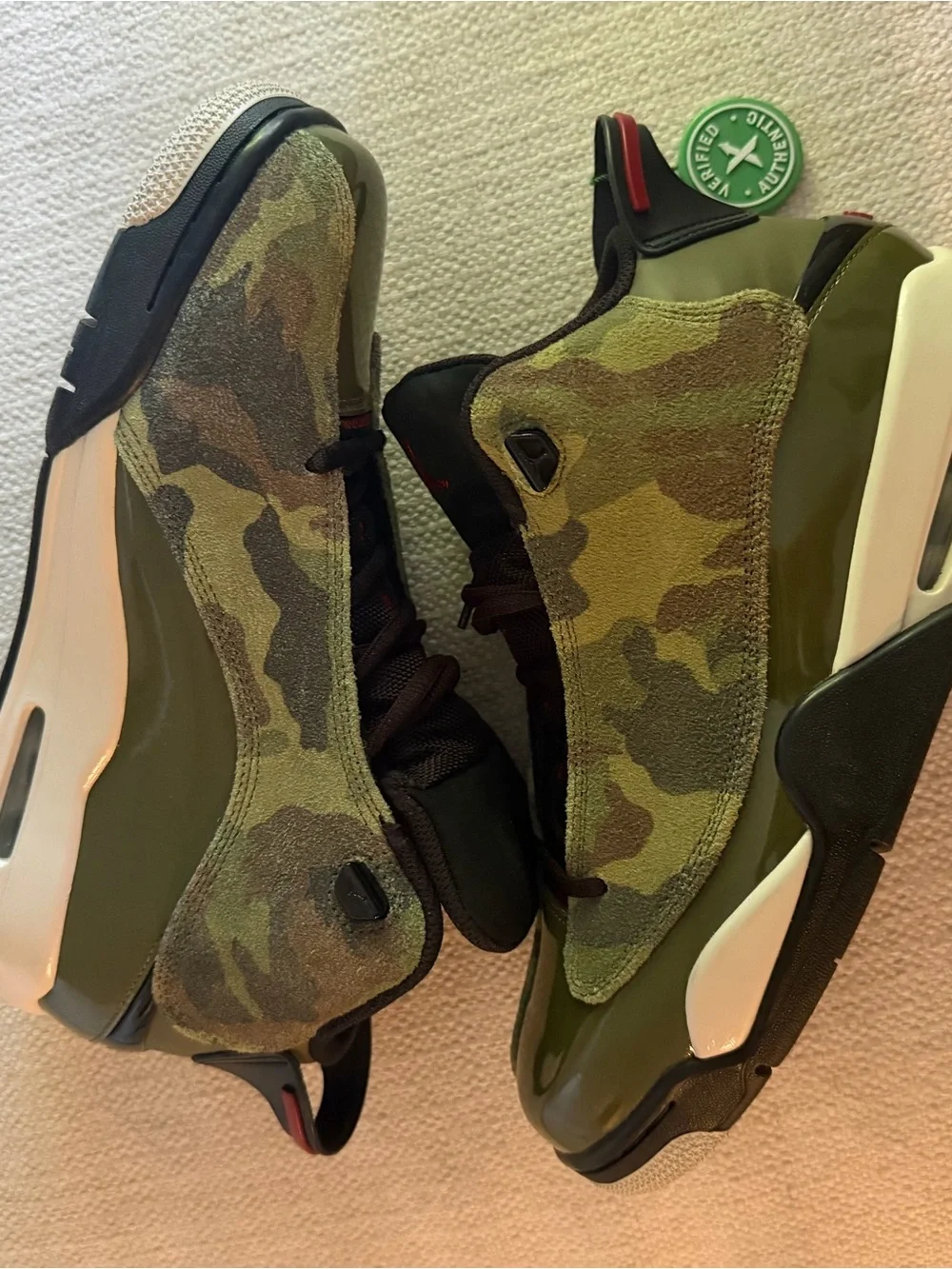 Jordan Camo Dub Zero in Olive, Black, Red authenticated on stock X